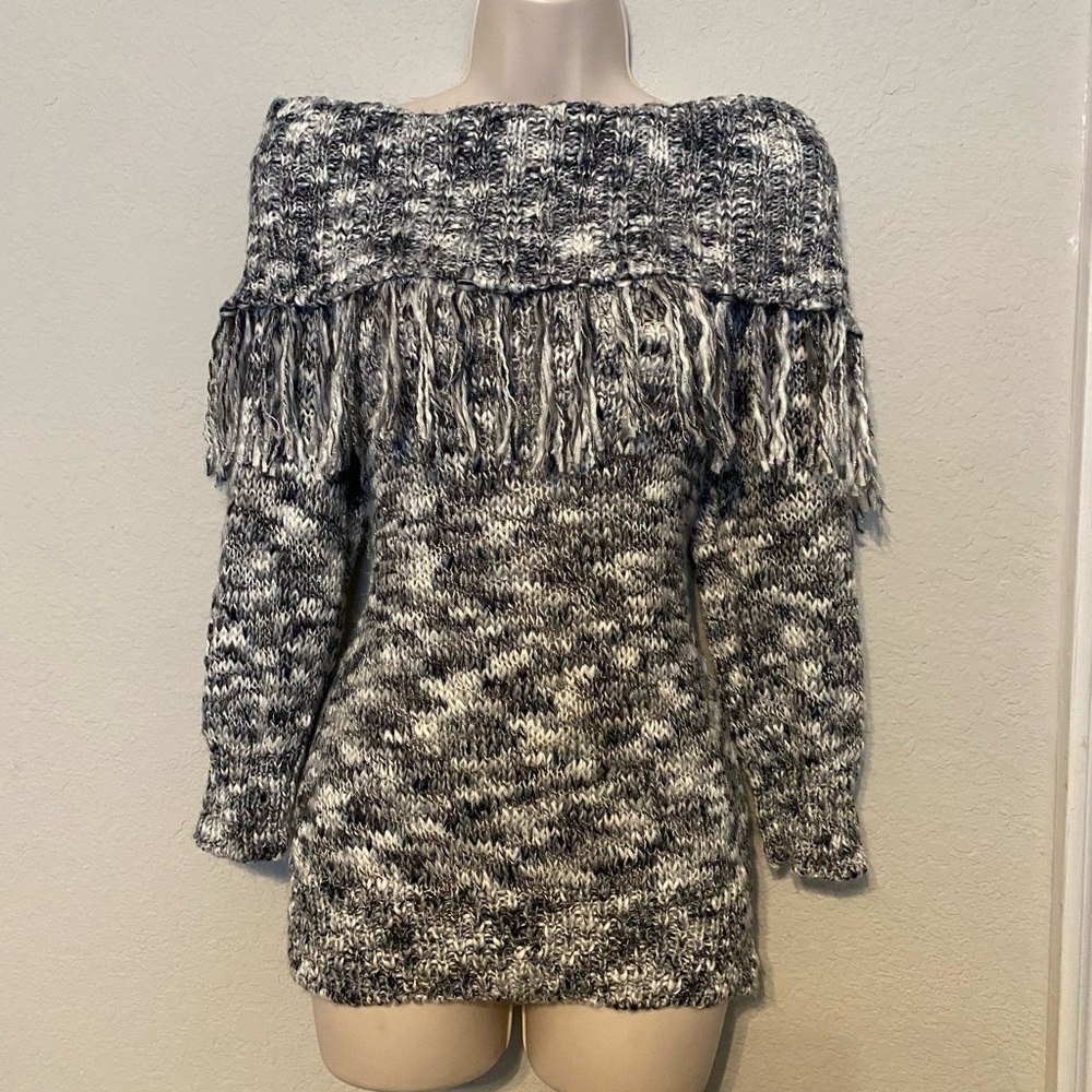 New York company gray shoulder off sweater
